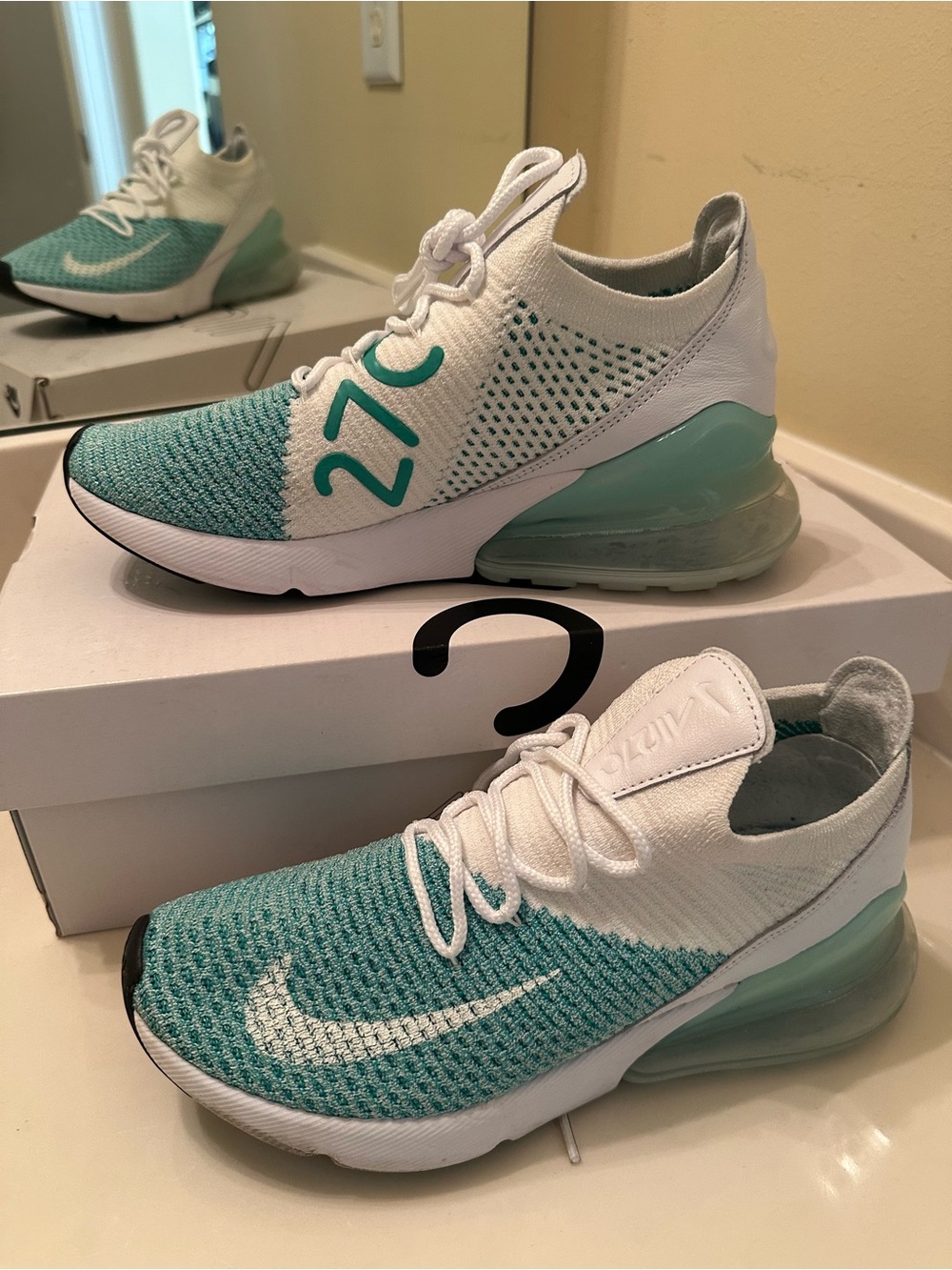 Nike Air Max 270 Flyknit Sneakers in Teal/White